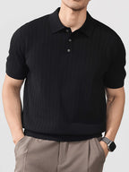 Sophisticated Casual Men'S Ice Cool Knit Polo Shirt Men'S Round Neck Bad Boy Style Short Sleeve Summer Trendy Brand POLO Shirt Lapel Top - Black