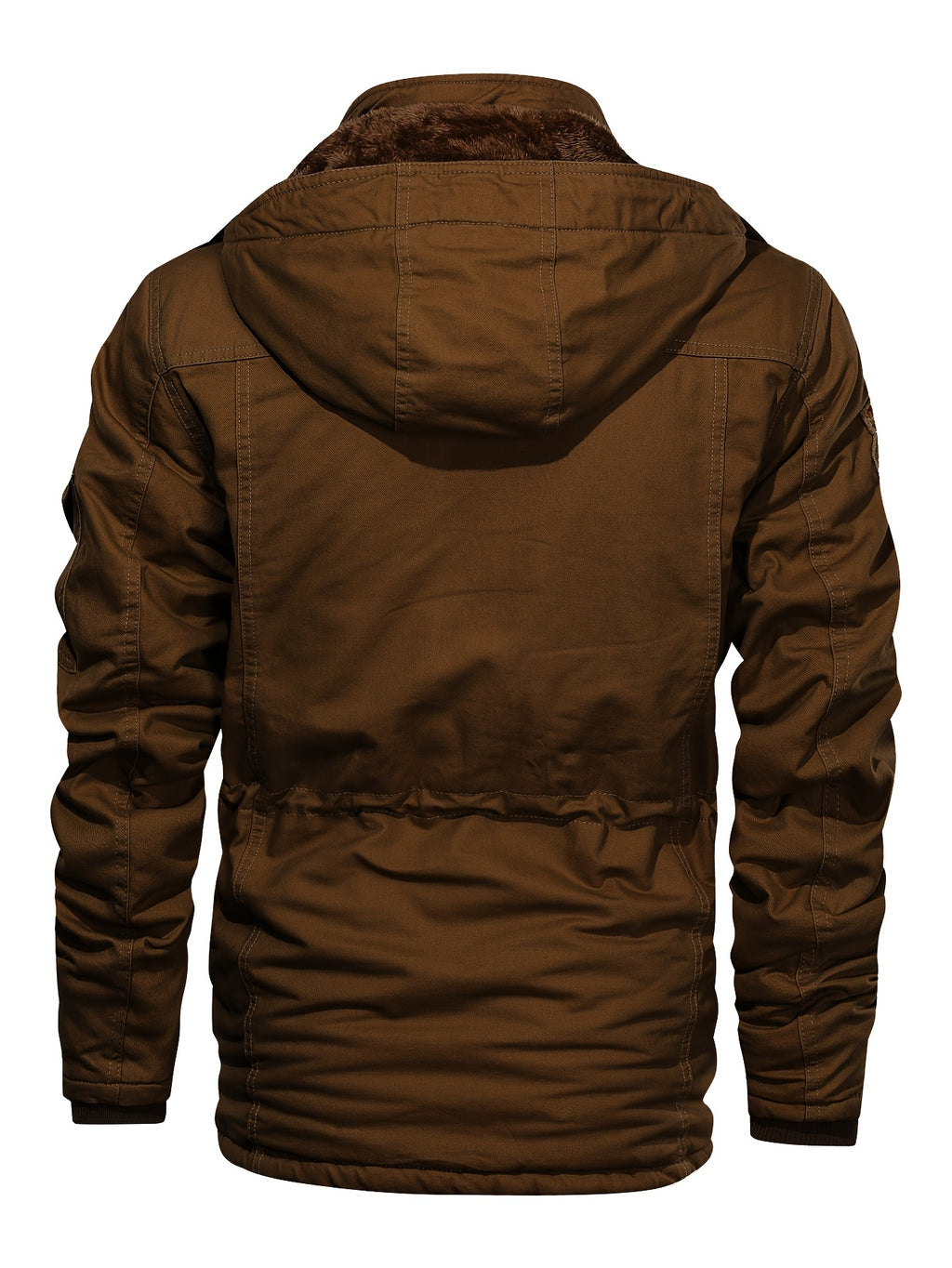Men'S Winter Fleece-Lined Hooded Jacket - Thick Warm Insulated, Multiple Pockets, 100% Polyester Casual Coat, Machine Washable Regular Fit for Autumn/Winter Outdoor Wear, Winter Outerwear - Coffee Color