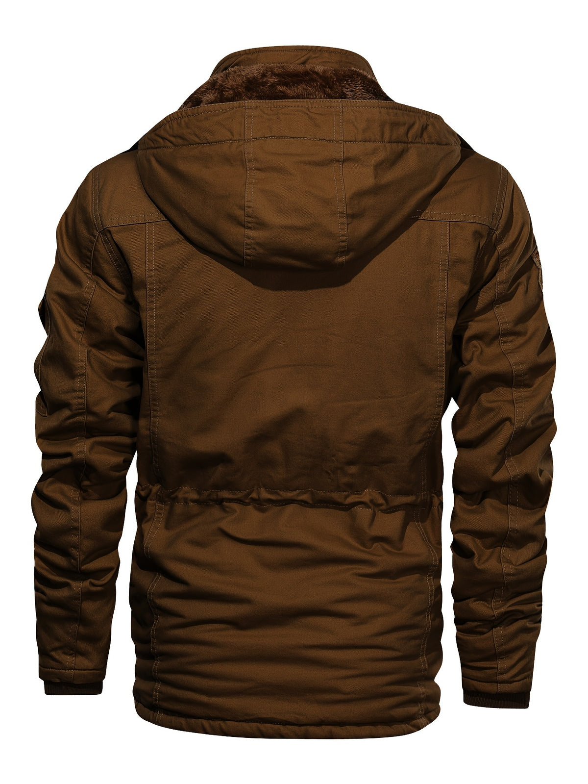 Men'S Winter Fleece-Lined Hooded Jacket - Thick Warm Insulated, Multiple Pockets, 100% Polyester Casual Coat, Machine Washable Regular Fit for Autumn/Winter Outdoor Wear, Winter Outerwear - Coffee Color