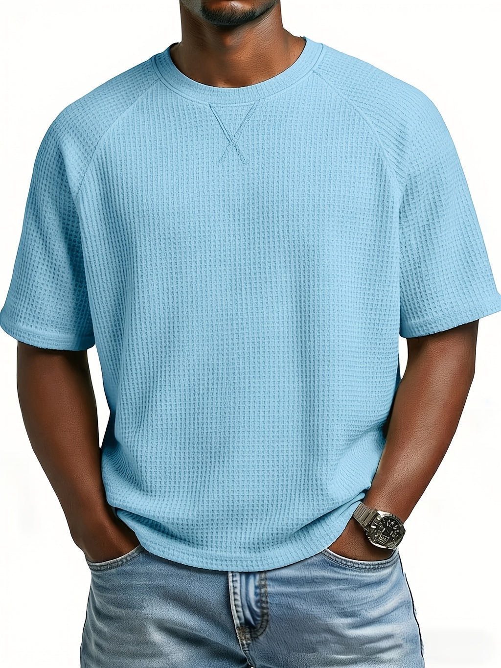Men'S 2-pc Premium Textured T-Shirts, Casual Short Sleeve Waffle Knit And Jacquard Crew Neck Tees, Lightweight Solid Athletic Summer Tops, Breathable Workout Everyday Fashion Shirts for Men - Light Blue + Light Green