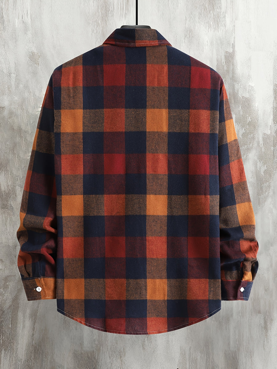 Home Men'S Autumn Single-Button Casual Checkered Shirt, Long Sleeve - Mixed colors