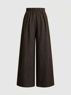 New Women'S High-Waist Metallic Button-Design Wide-Leg Pants, Elegant Casual Daily Wear - Coffee Color