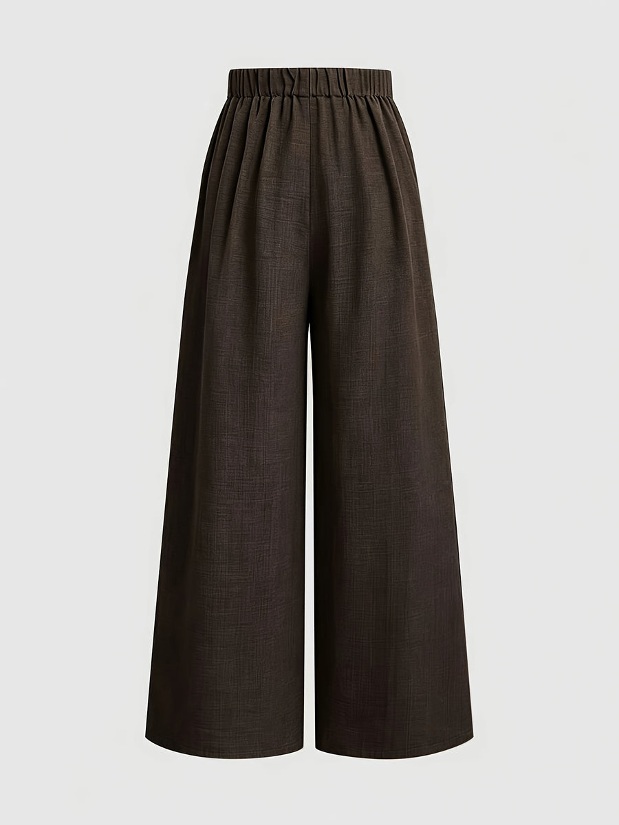 New Women'S High-Waist Metallic Button-Design Wide-Leg Pants, Elegant Casual Daily Wear - Coffee Color