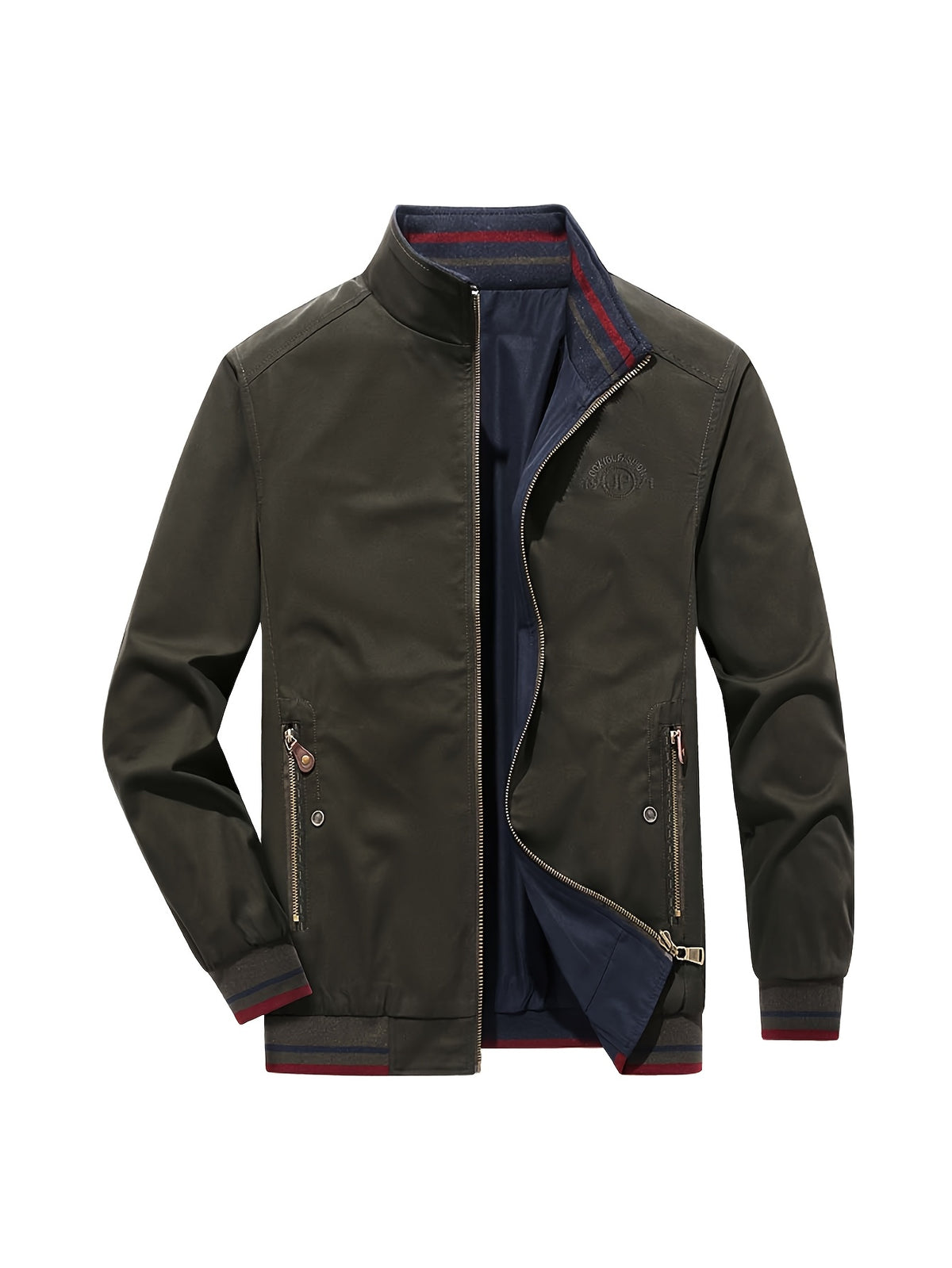 Reversible Stand-Up Collar Jacket, Spring/Autumn Casual Easy Men'S Versatile Outerwear - Olive Green