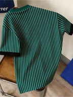 Men'S Casual Striped Cuff Patchwork Round Neck Summer T-Shirt, Comfortable And Breathable [Printed Design - Not Textured] - Mixed Color 1