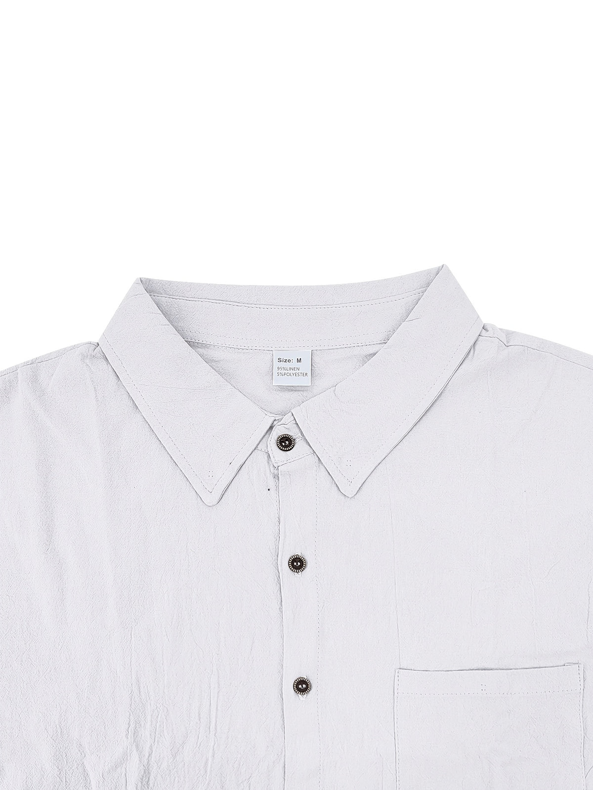 Men'S Linen Blend Long Sleeve Collared Button-Up Shirt, Casual Textured Wrinkle-Resistant Summer Top, Single Pocket Design with Adjustable Cuffs, Loose Fit Lightweight Breathable Beach Linen Shirt, V-Neck Relaxed Casual Shirt, Suitable for Vacation - White