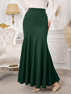 Directional Style Women'S Elegant Half Skirt, Fashionable High-Waisted Mid-Length Skirt, Elastic Waistband, Fishtail Skirt, A-Line Skirt, Suitable for Daily Casual Wear, Parties, Vacations, And Outdoor, Spring/Autumn Collection - Dark Green