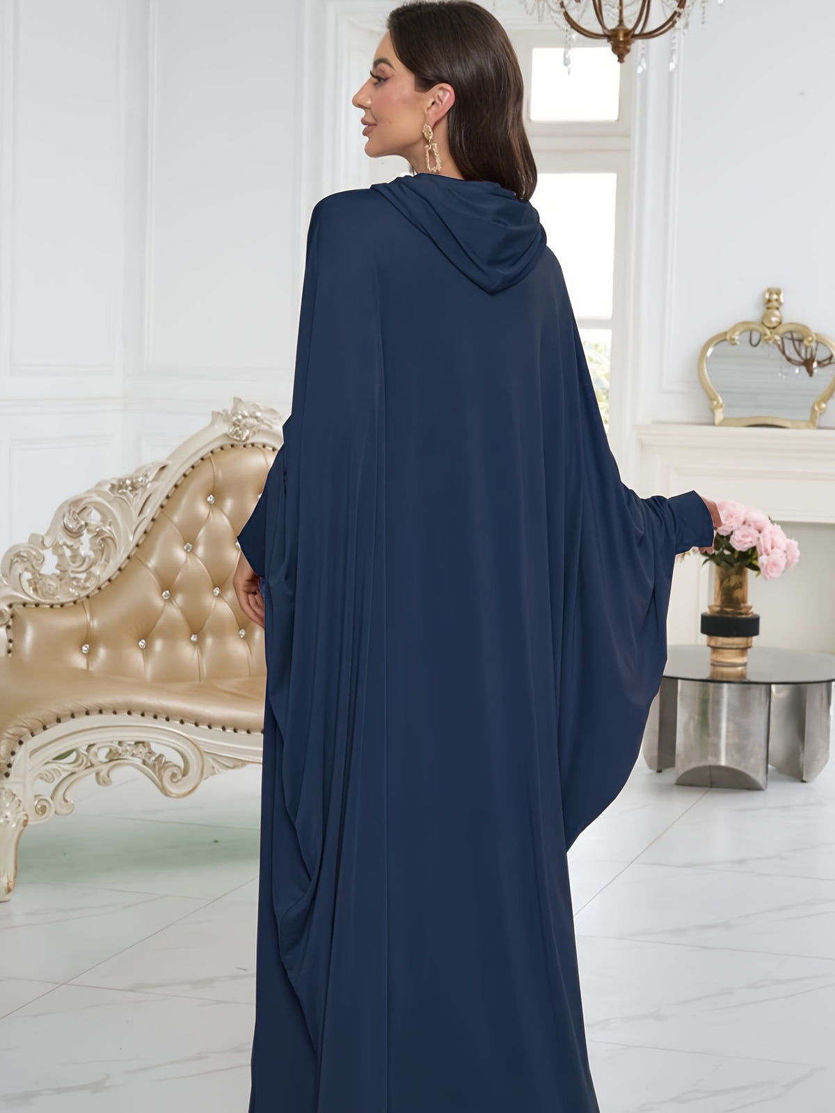 1pc Elegant And Fashionable Hooded One-Piece Abaya Été Abaya Femme Women Abaya Muslim Dress Robe Été Abaya Femme Prayer Jilbab - Navy Color