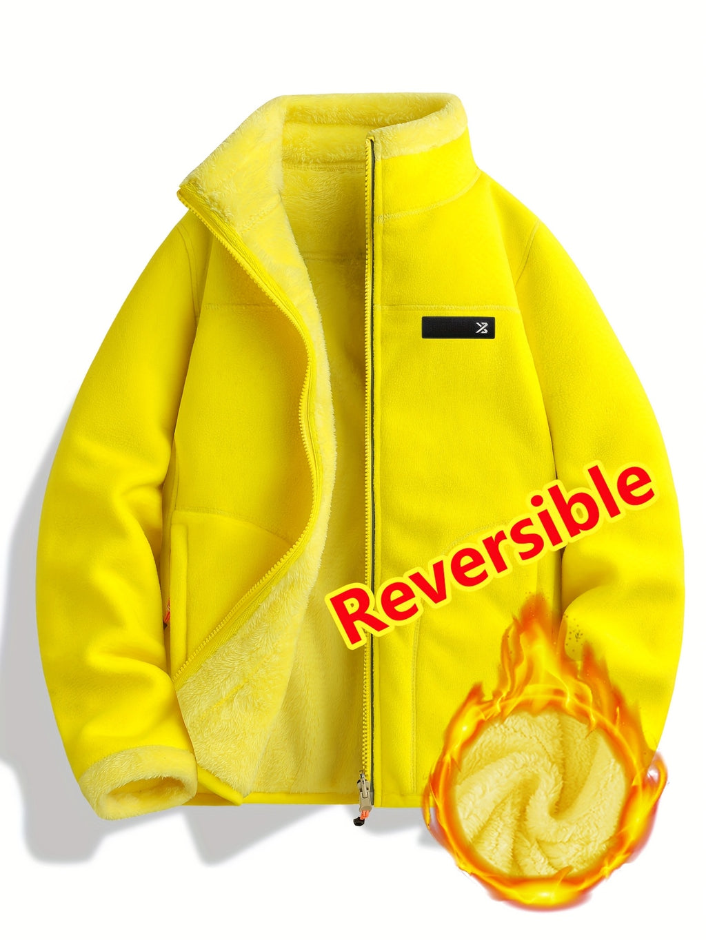 Women's Spring Casual Jacket, Thickened Shaggy Warm Printed Reversible Coral Sweatshirt, Double-Sided Outerwear - Yellow