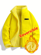 Women's Spring Casual Jacket, Thickened Shaggy Warm Printed Reversible Coral Sweatshirt, Double-Sided Outerwear - Yellow