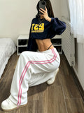 Women's Loose-Fit Quick-Dry Casual S Pants, Suitable for All Seasons – Stylish and Comfortable, Featuring a Side Stripe Contrast Color Design – Elastic Waistband with Drawstring, Perfect for Outdoor S,, and Home Leisure Occasions A237 - Off-white
