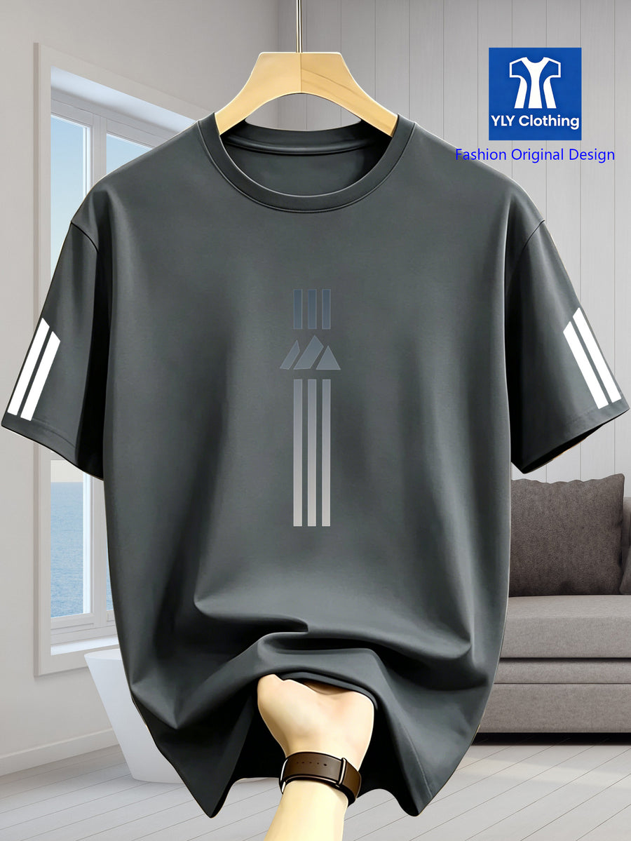 2026 Latest Casual T-Shirt for Men, Featuring a Easy Geometric Pattern And Short Sleeves. It Is Comfortable And Versatile to Wear, with a Design That Combines Vertical Stripes And Triangular Elements - Dark Gray