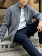 FORLENGKE Autumn Winter Outdoor Casual Series Men'S Nordic Outdoor Walking Style Stand Collar Knit Cardigan, Full-Zip Warm Windproof Ribbed Hem Fitted Non-Slip, Autumn Winter Countryside Outing Rural Stroll Home Casual Daily Base Layer Outerwear Top - Grey