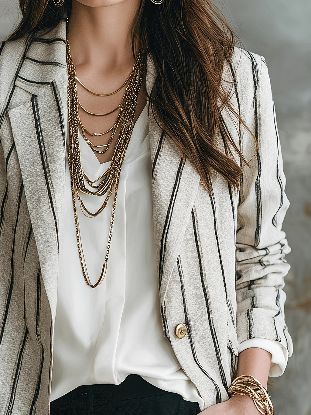 Women'S Modern Fashion Thin Pinstripe Lightweight Blazer YYTT - Milky