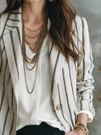Women'S Modern Fashion Thin Pinstripe Lightweight Blazer YYTT - Milky