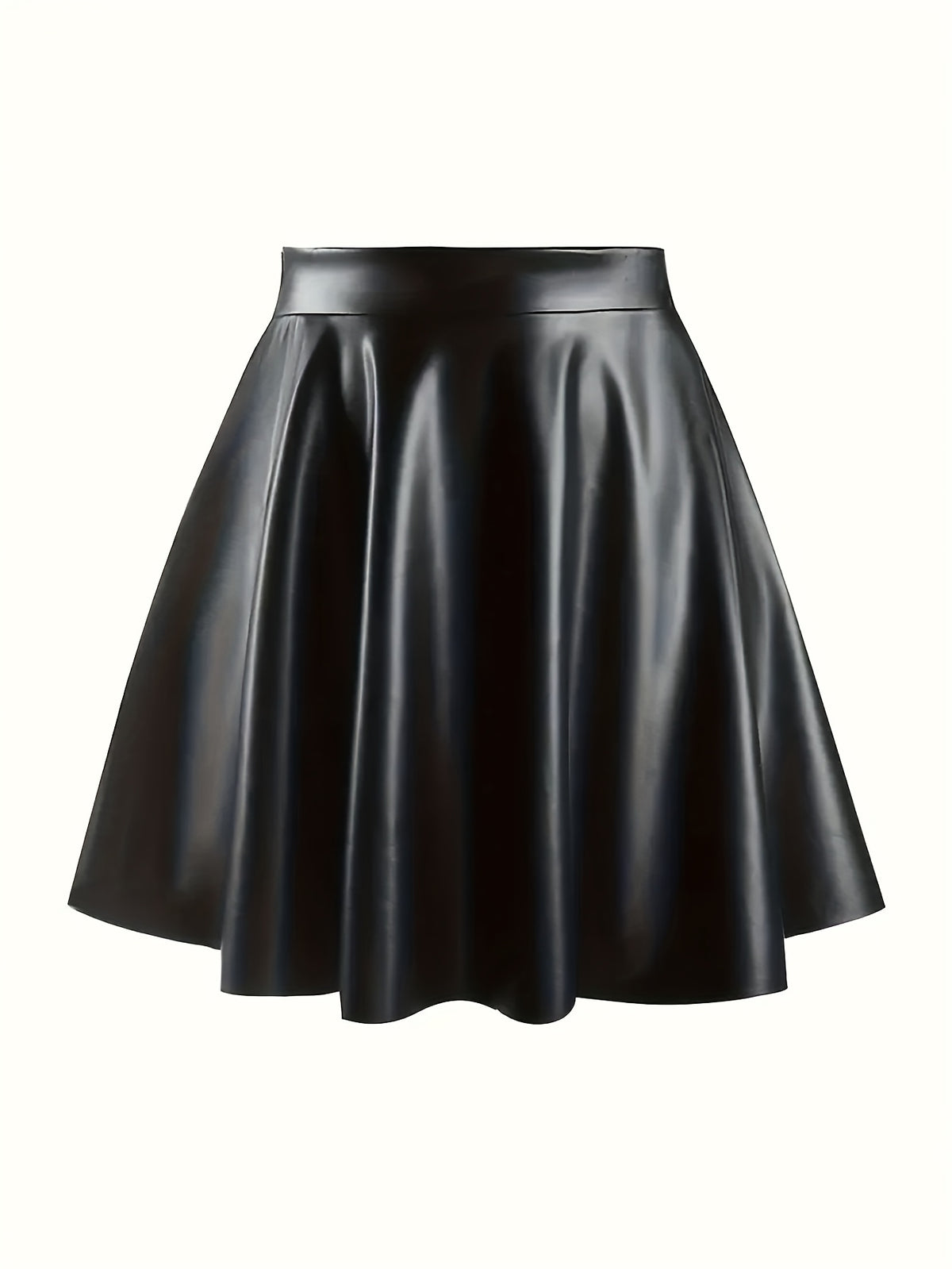 52315# Autumn And Winter Faux Leather Skirt High Waist Pleated Skirt - Black
