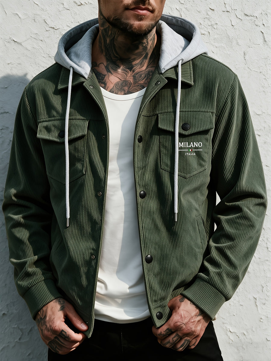 Spring/Autumn Lightweight New Men'S Casual Fashion Multi-Pocket Cargo Hooded Jacket, Detachable Hood Design Men'S Outerwear, Comfortable And Versatile for Various Scenes And Daily Wear - fern green