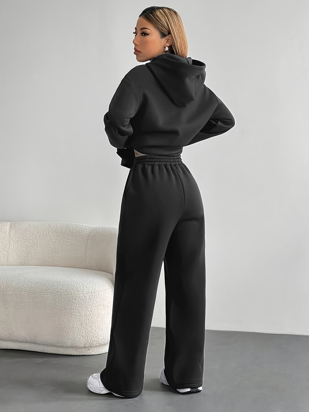 Autumn and Winter Latest Style Women's Hoodie Set, Fashionable and Casual Y Long-sleeve Set - Black