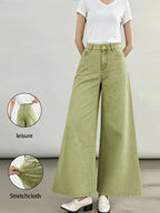 Stylish New Women's Fashion Elegant Straight-Leg Wide-Leg Pants Mid-High Stretch Colorful Cropped Jeans for Women 618609 - Matcha Color