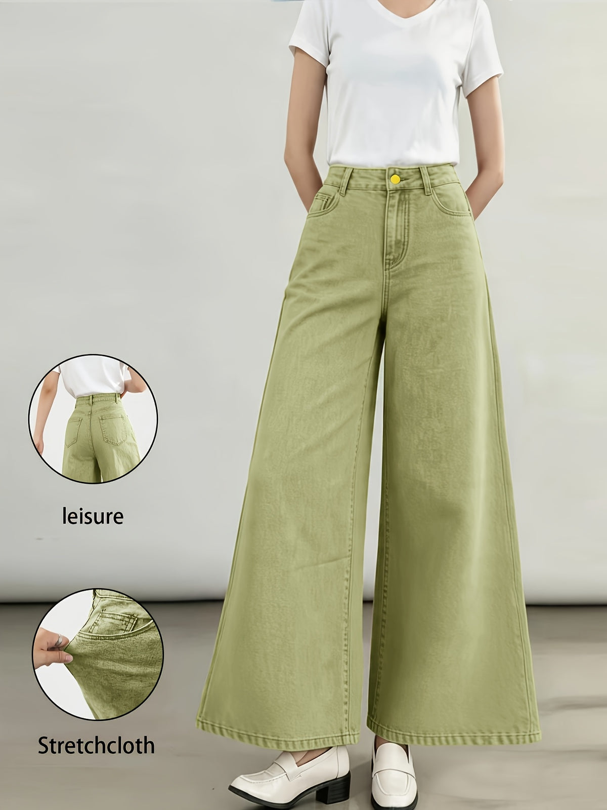 Stylish New Women's Fashion Elegant Straight-Leg Wide-Leg Pants Mid-High Stretch Colorful Cropped Jeans for Women 618609 - Matcha Color