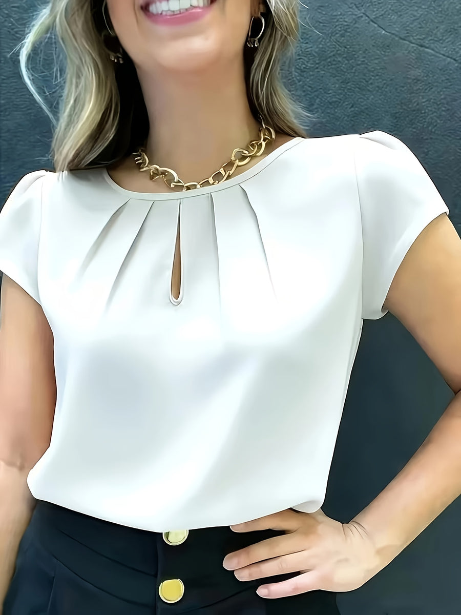 Elegant Fashion Solid Color Round Neck Top for Women - White