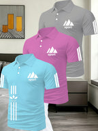 Light Luxury Men'S Solid Color Polo Shirt 3pcs Set Multi-Scene Golf Outfit Top - Sky Blue Pink Gray