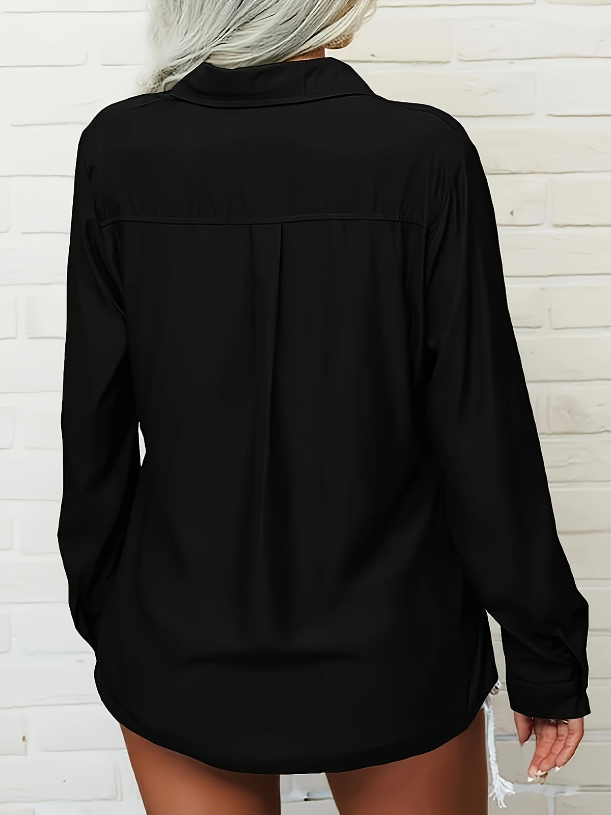 Women'S Double Bag Cover Blanket-Breasted Button Lapel Shirt, Soft Fabric Comfortable Cool Elegant Style Daily Style Casual Style Spring And Summer Style Summer Style - Black