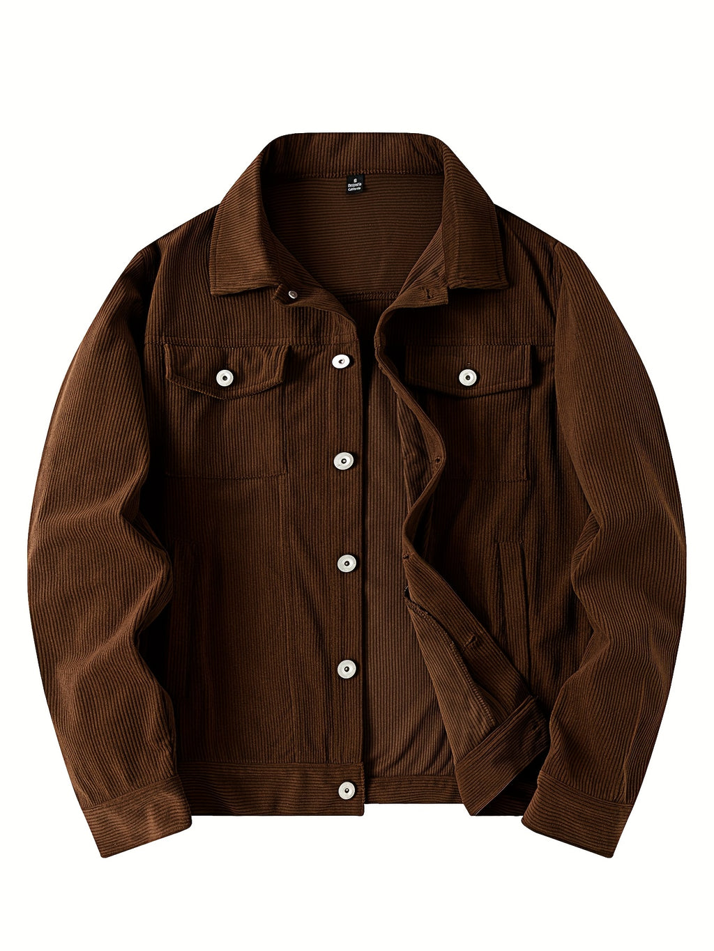 Men's Casual Long-Sleeve Shirt, Autumn/Winter Loose Fit Simple Solid Color Corduroy Layering Flannel Shirt, Vintage Style Top - Coffee Color