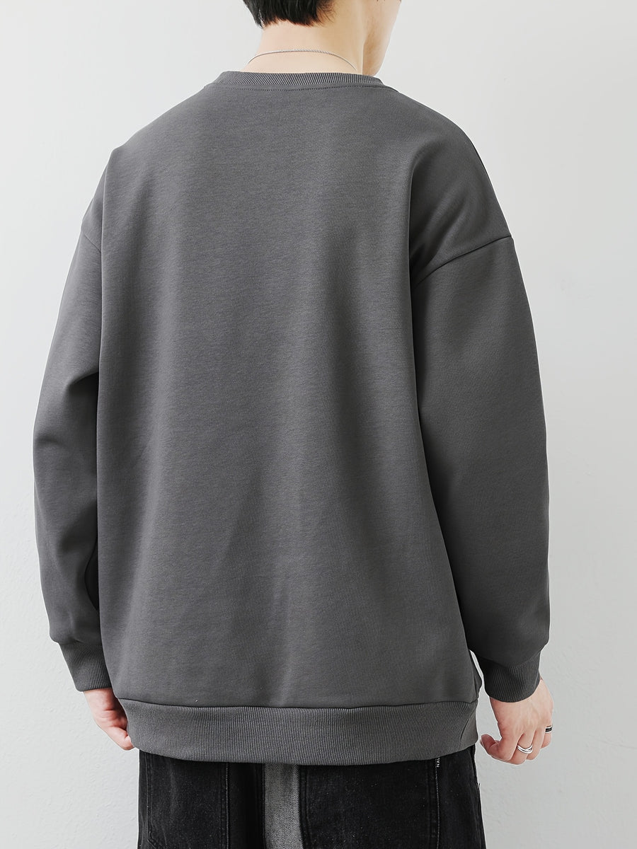 Shulei Water OBM Spring New Men'S Fashion Sweatshirt Round Neck Men'S Pullover Men'S Clothing Men'S Casual Athletic Wear - Dark Gray