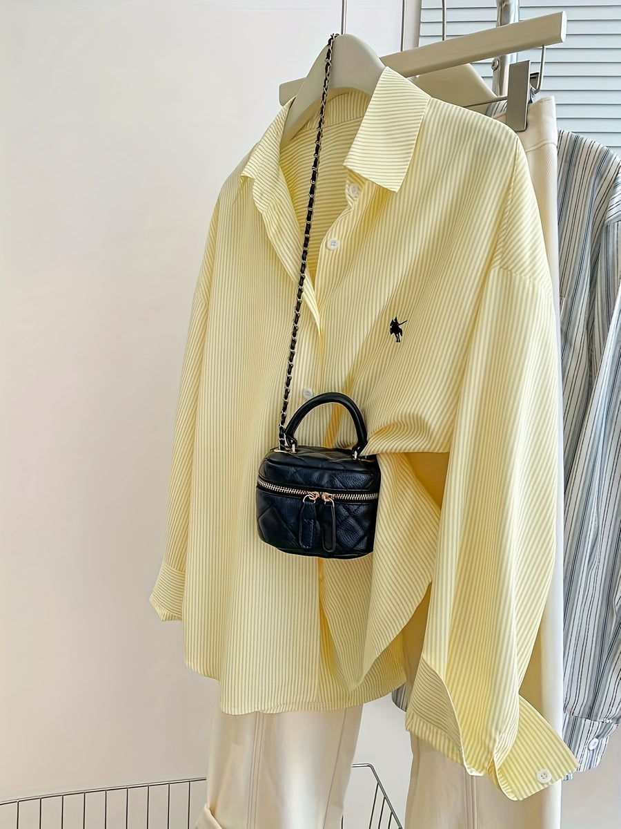 Women's Autumn-winter New Long Sleeve Striped Print Elegant Shirt - 【Light Yellow】