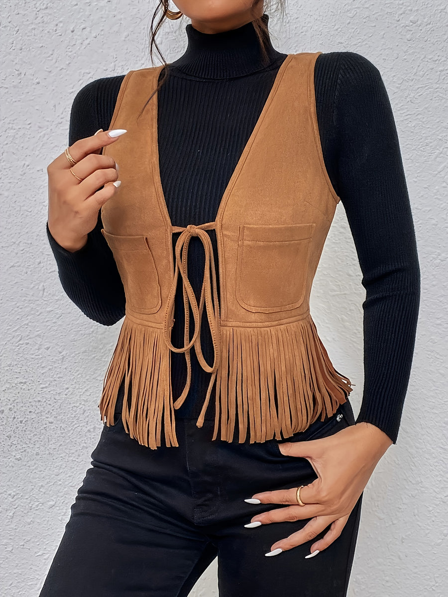 Women's Jacket Women's Vest Jacket Collarless Elegant - Yellowish-brown