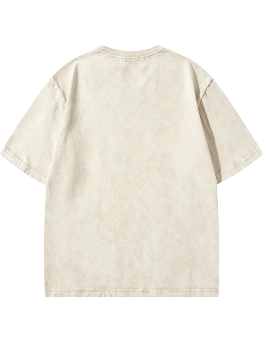 American Retro Washed Cotton Street Style Men's Short-sleeve Shirt[three-piece Set] 100% Cotton Solid Color Loose-fit T-shirt - 2PC