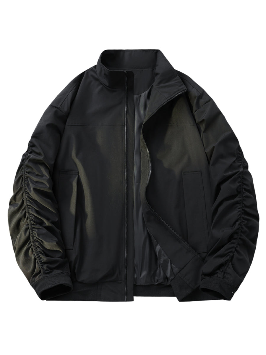 New High-Quality Flight Jacket Stand Collar Jacket for Men, Casual Jacket Outerwear Top, American Trendy Jacket - Black