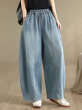 Women'S Minimalist Denim Harem Pants, Elastic Waist Plus Size, Loose Slim-Fit Casual Wide Leg Jeans - Light Cyan