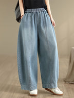 Women'S Minimalist Denim Harem Pants, Elastic Waist Plus Size, Loose Slim-Fit Casual Wide Leg Jeans - Light Cyan
