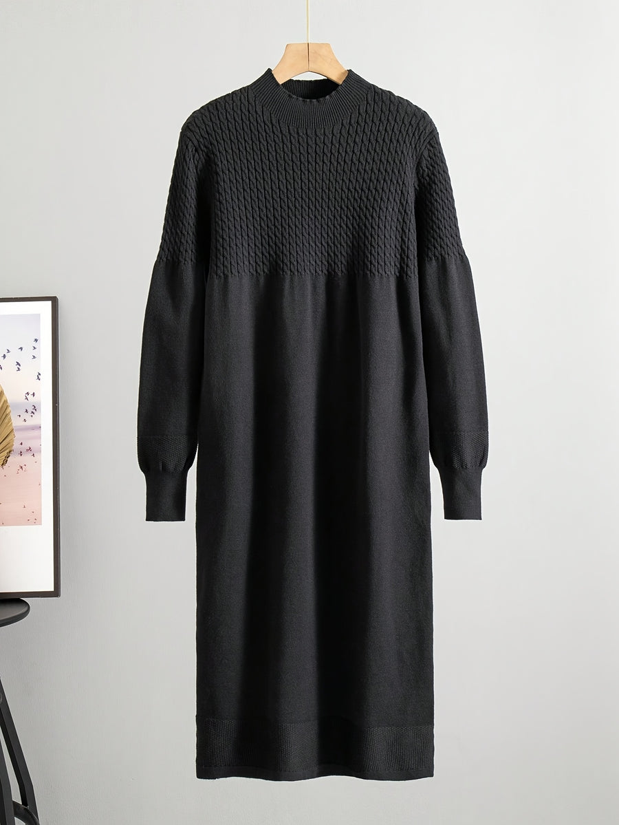 Autumn Winter Fashion Women Sweater Dress Casual Long Sleeves Dresses - Black