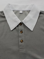 Men's Autumn Color-Block Lapel Long-Sleeve Polo Shirt with Contrasting White Collar. The Slim-fit, Clean-cut Design Flatters the Figure Without Being Tight or Bulky. Featuring a Simple, Light-luxury Business-casual Style, It's Effortlessly Versatile - Dark Gray