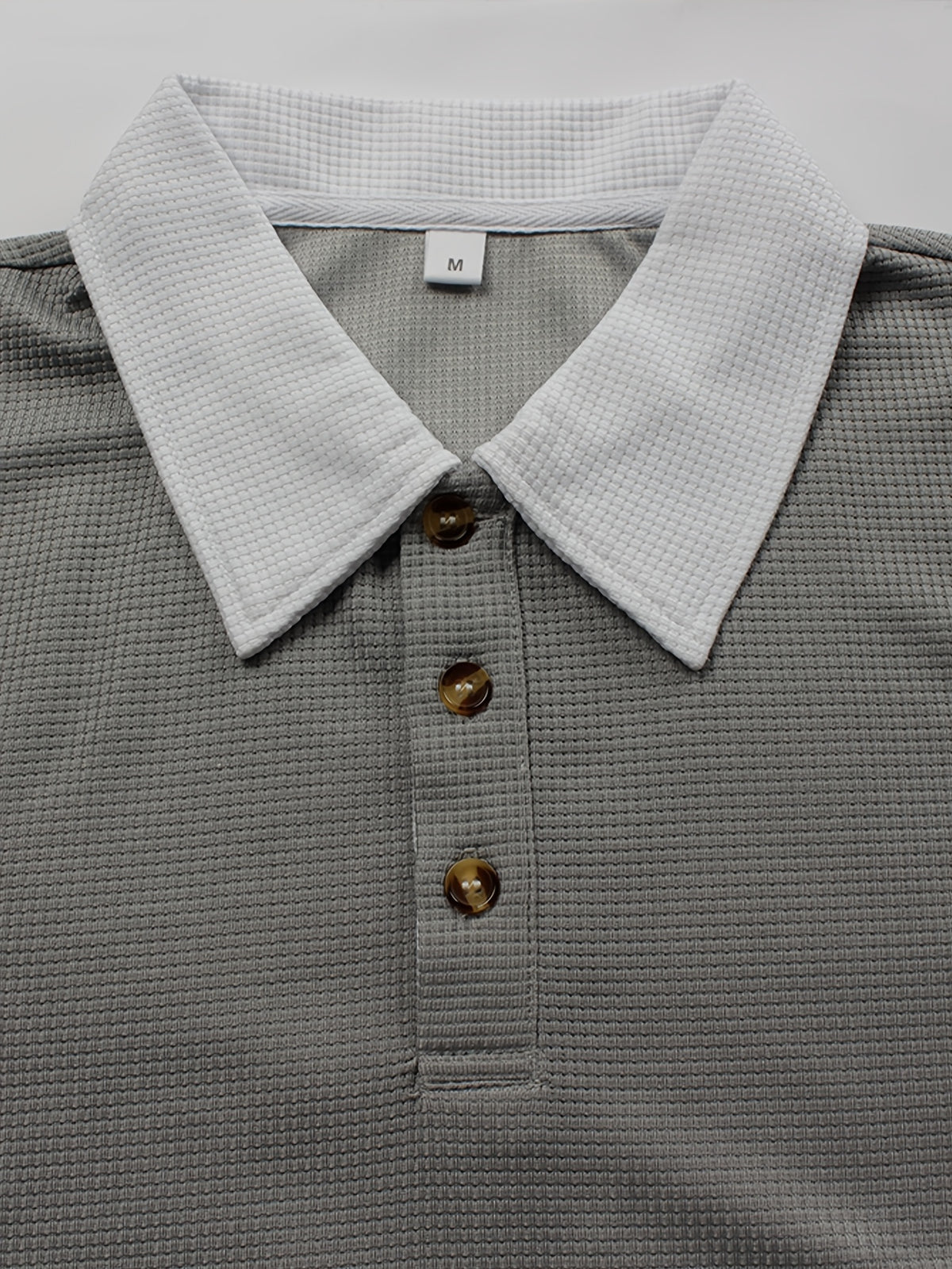 Men's Autumn Color-Block Lapel Long-Sleeve Polo Shirt with Contrasting White Collar. The Slim-fit, Clean-cut Design Flatters the Figure Without Being Tight or Bulky. Featuring a Simple, Light-luxury Business-casual Style, It's Effortlessly Versatile - Dark Gray
