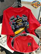 Warner Bros. Official Batman Gotham Bat City Background Printed T-Shirt, Men'S 100% Pure Casual And Comfortable Multi-Functional Loose Summer Short Sleeve T-Shirt, Suitable for Outdoor And Daily Wear - Red