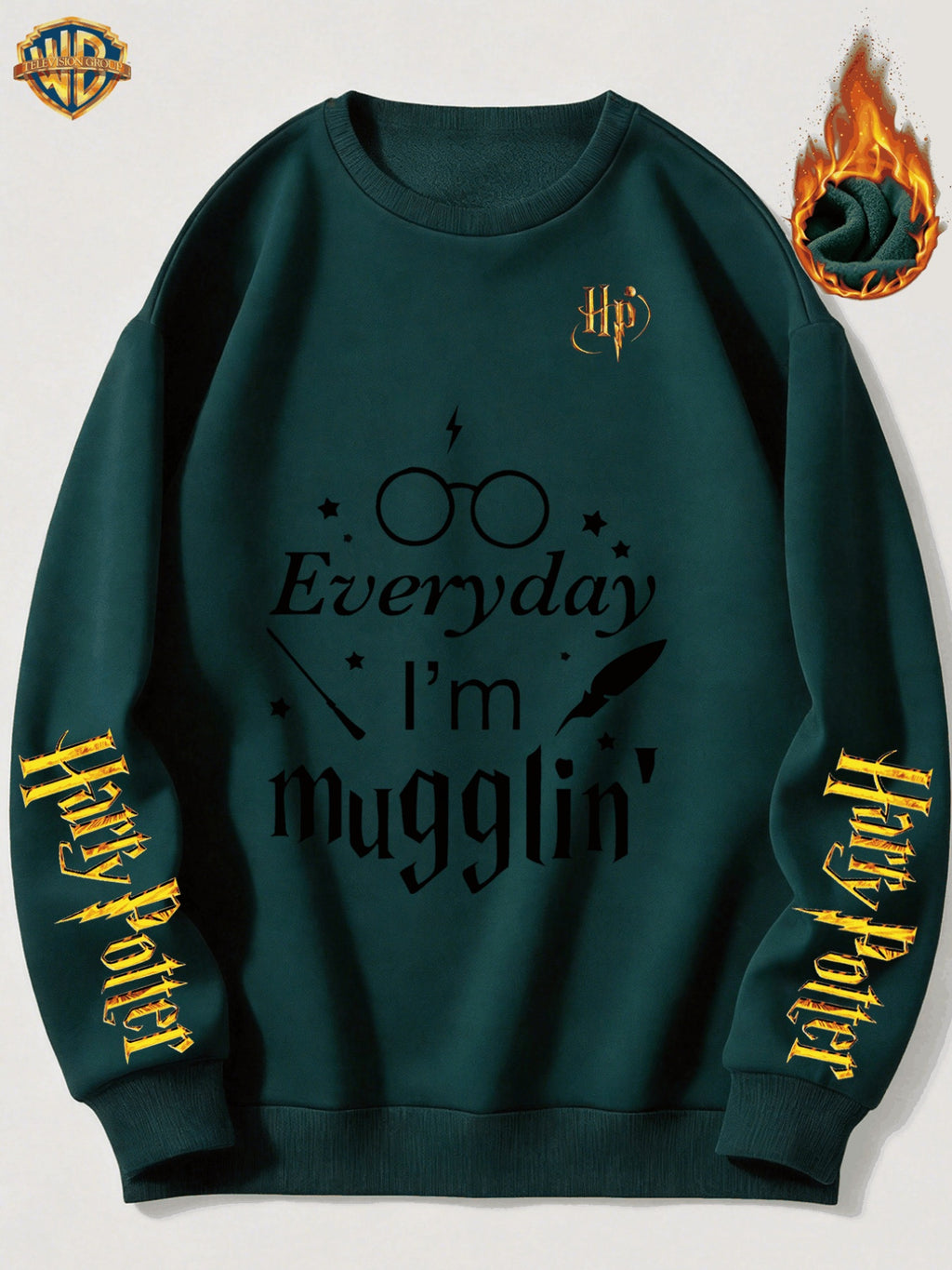 Round Neck Warner Bros. Licensed Fleece Sweatshirt Autumn Winter New Casual Loose Tom & Jerry Cartoon Print Top Men'S Trendy All-Match Warm Jacket - Blackish Green