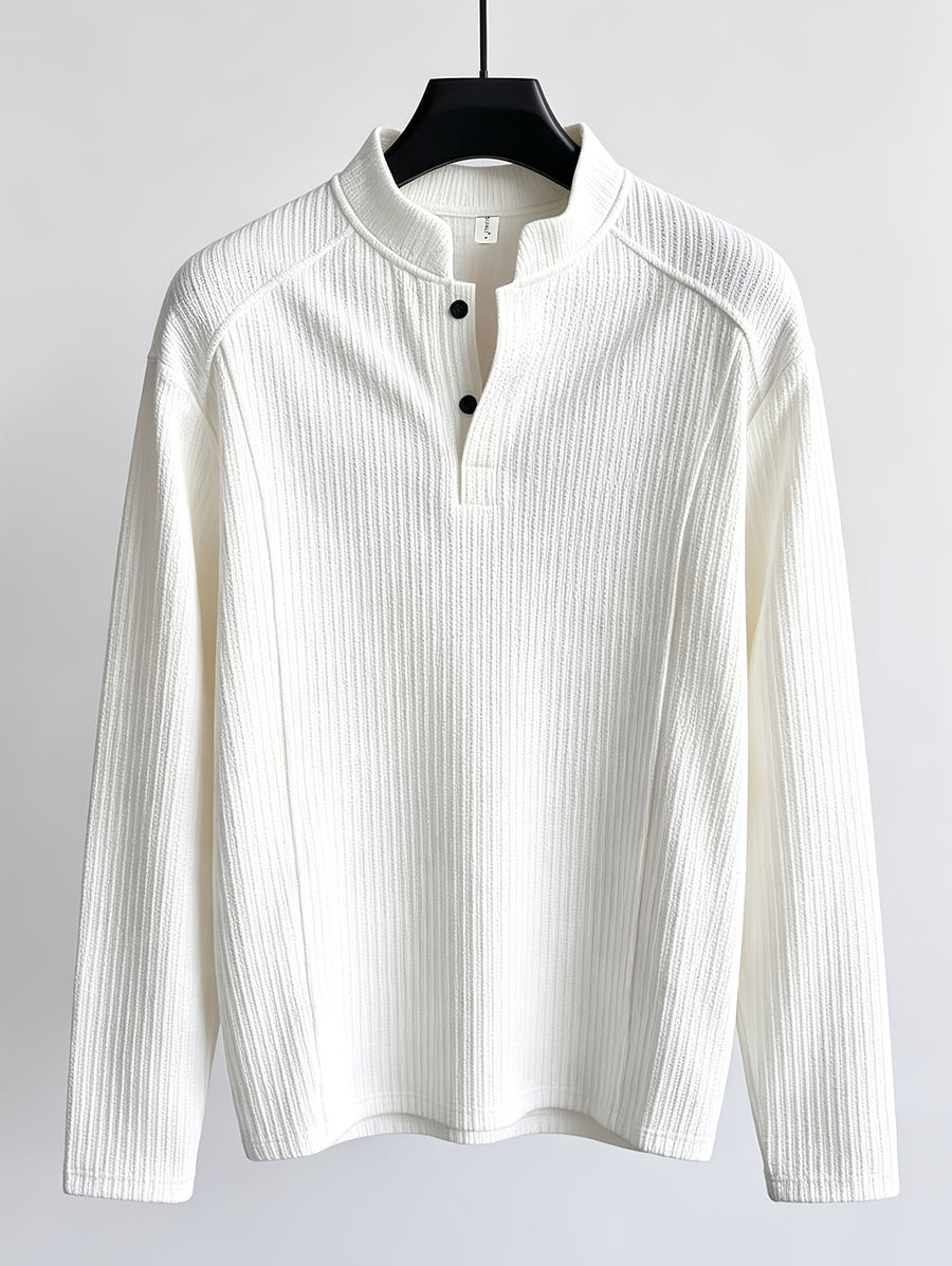 Men'S Sweatshirt Spring Autumn American Textured Stand-Up Pure Color Long Sleeve Top Trendy Minimal Casual Sweatshirt in Stock - White