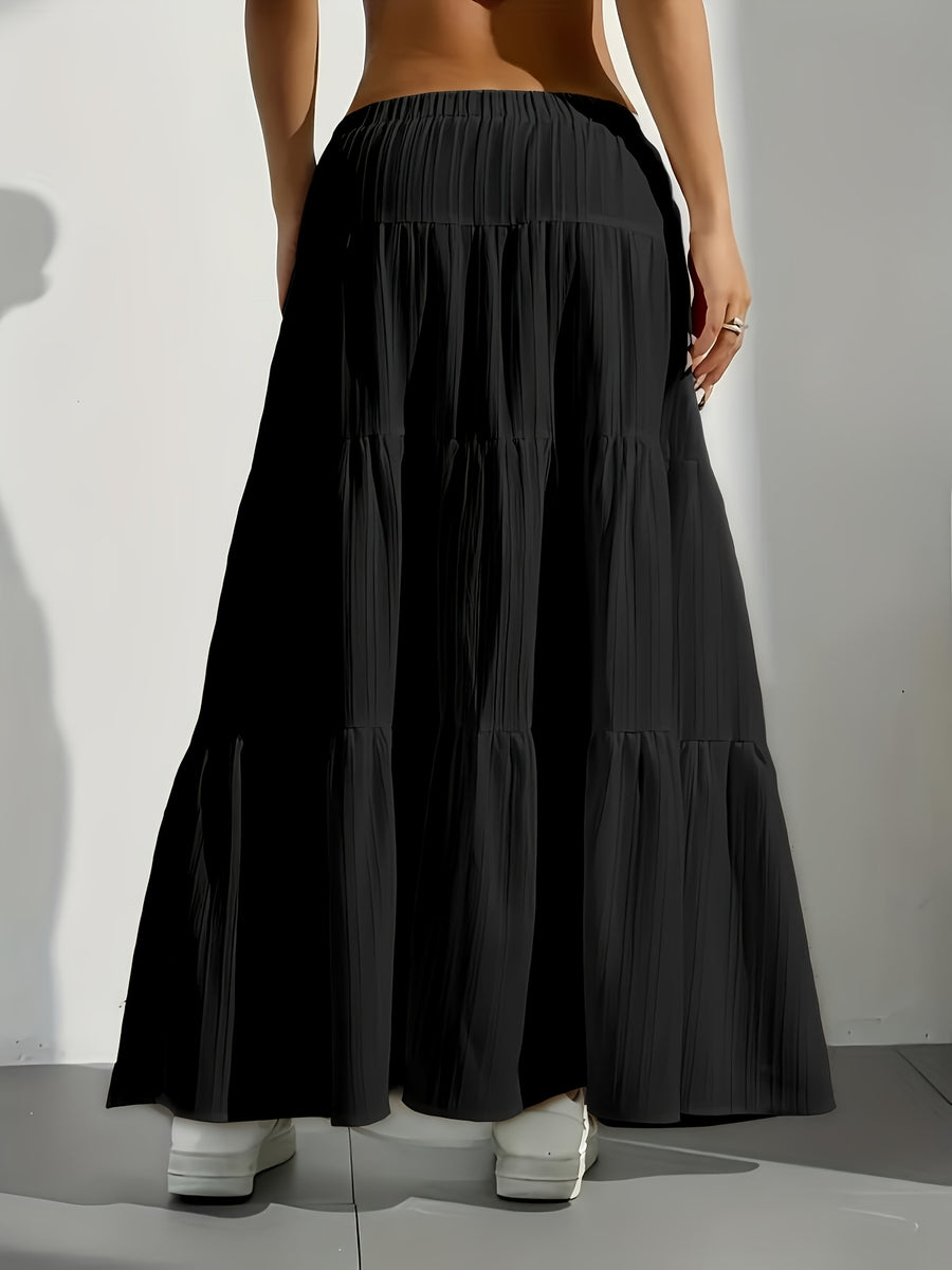Elegant Style 2025 Western Cross-Border Women'S New Solid Color Half Skirt with Tie-Back Flared Skirt Loose Half Skirt Women - Black