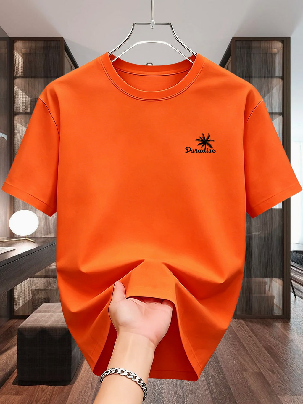 Men'S T-Shirt Short Sleeve, Coconut Letter Print, Easy Casual Style, Summer Vacation Daily Wear, Comfortable And Breathable Top - Orange-Red