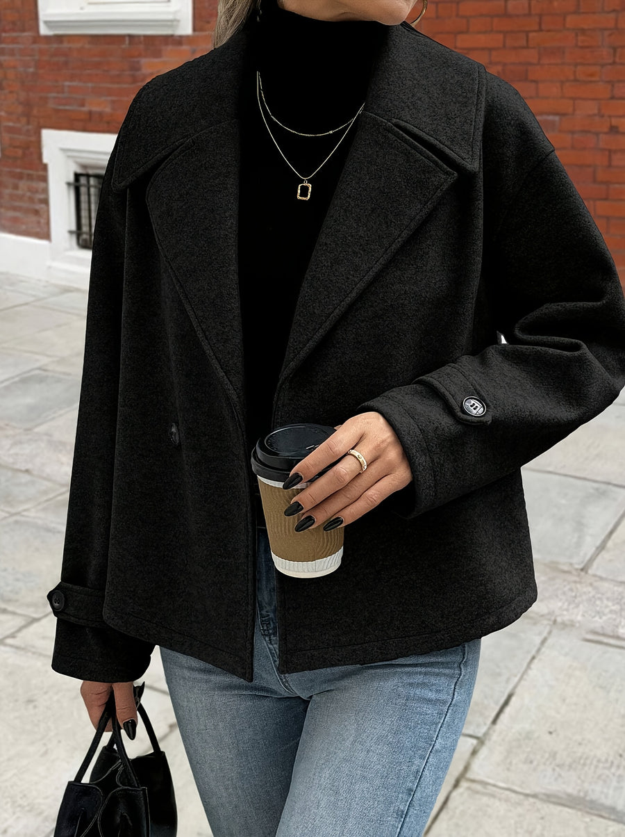 Women's Large Turn- Collar Decorative Button Long Sleeve Casual Loose Coat - Black