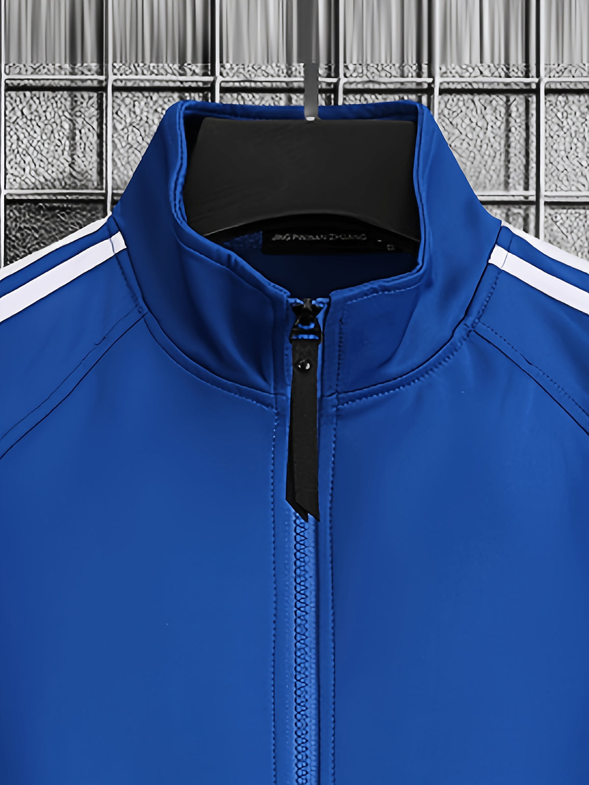 [Pearson OBM] Men'S Spring Autumn Casual Easy All-Match Outdoor Sports Jacket, Small Stand Collar Solid Color with Three Stripes, Side Seam Zipper Pockets, Elastic Cuffs And Hem Design, Full Zip Closure Coat, Suitable for Vacation, Sports - Blue