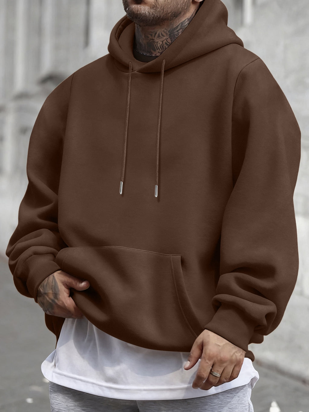 [Christmas Big ] Autumn Winter Men'S Warm Comfortable Hoodie, Y2K Graffiti Trendy Sweatshirt, Classic Practical Kangaroo Pockets, Retro Hip-Hop Street Style Men'S Casual Top, High Comfort Warm Fabric - Coffee Color