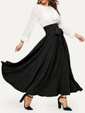 Women'S High-Waisted Midi Skirt, Fashionable And, with Belt, Large Swing, Spring And Summer Mid-Length Vacation Long Skirt - Black