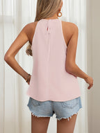 Women's Elegant Sleeveless Tops - Formal & Everyday Chic Blouse, Non-Stretchy Structured Blouse for Parties, Office, Casual Outfits - Spring/Fall/Summer Women's Clothing, Summer Fashion, Offshoulder Design, Breathable Material, Fashion Top, Office Ladies - Pink