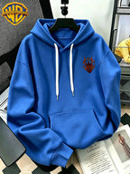 Authorized by Warner Bros., 2026 New Soren Helmet with Red Print, Men'S Hoodie, Hooded Sweatshirt, Kangaroo Pocket And Drawstring Hat, Suitable for Daily And Outdoor Sports Wear, Autumn And Winter Warm Jacket, Fashionable Jacket - Blue