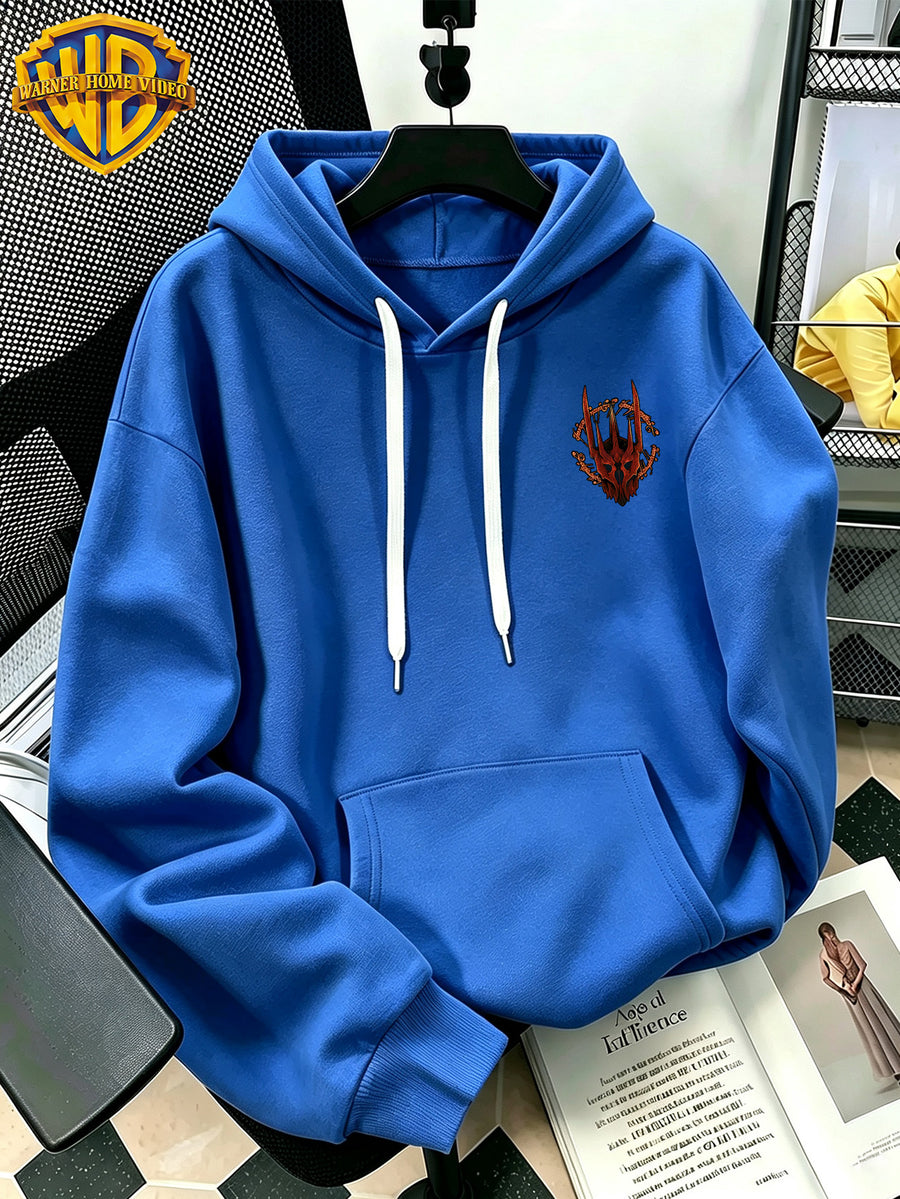 Authorized by Warner Bros., 2026 New Soren Helmet with Red Print, Men'S Hoodie, Hooded Sweatshirt, Kangaroo Pocket And Drawstring Hat, Suitable for Daily And Outdoor Sports Wear, Autumn And Winter Warm Jacket, Fashionable Jacket - Blue